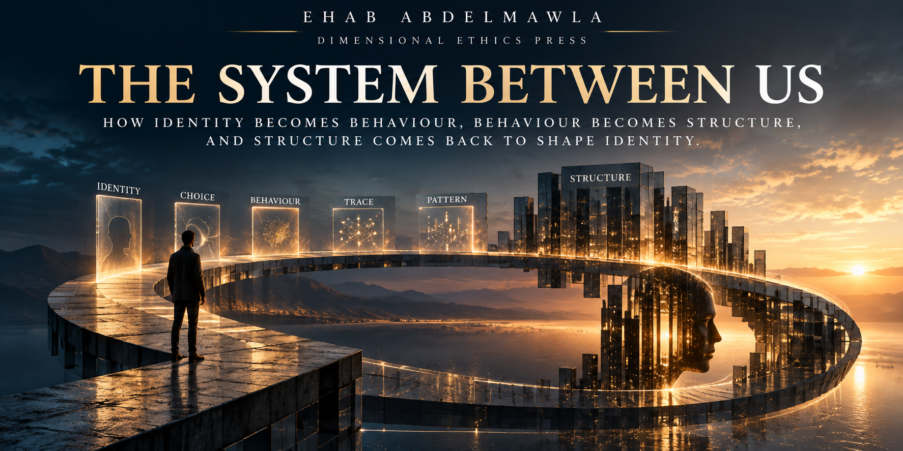 The System Between Us — identity, choice, behaviour, trace and pattern forming structure across a circular bridge
